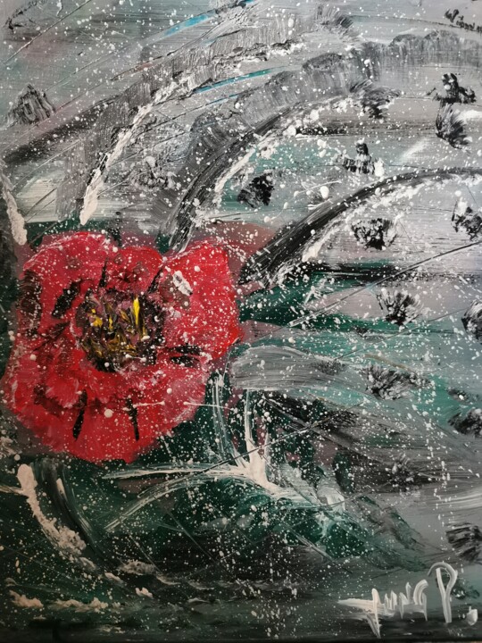 Schilderij getiteld "Eternal flower" door Pascal Jung, Origineel Kunstwerk, Olie