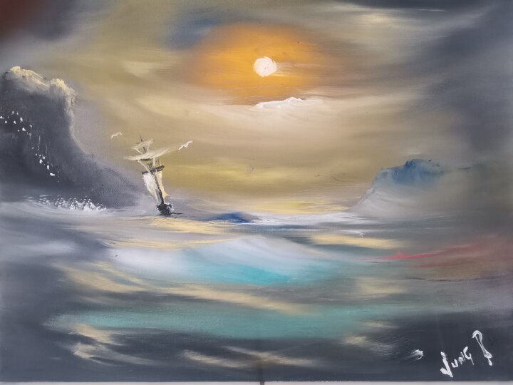 Painting titled "Poseidon émotion 6" by Pascal Jung, Original Artwork, Oil