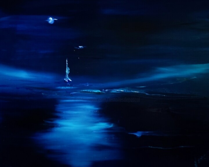 Картина под названием "Outre Bleu #2" - Pascal Jung, Подлинное произведение искусства, Масло
