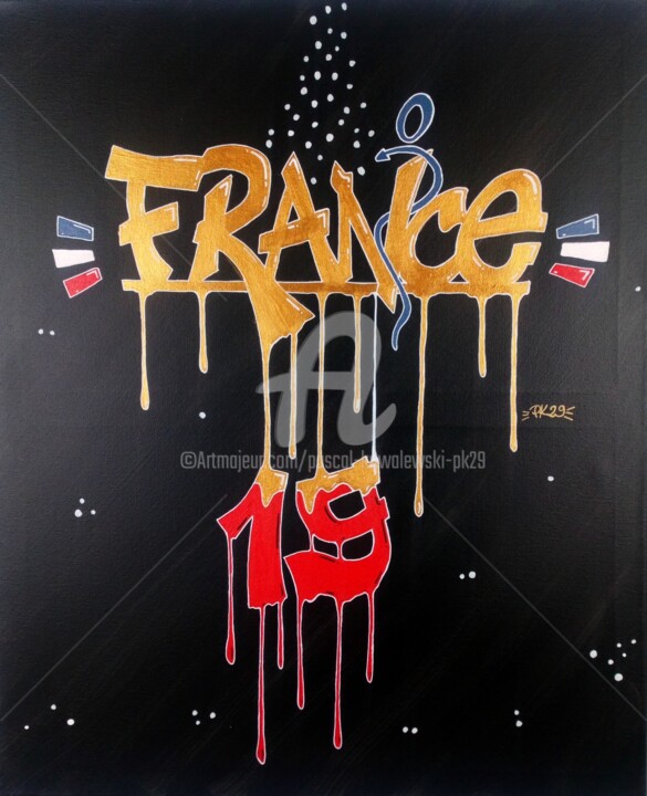 Painting titled "Graffiti-Art "Franc…" by Pascal Kowalewski (PK29), Original Artwork, Acrylic Mounted on Wood Stretcher frame