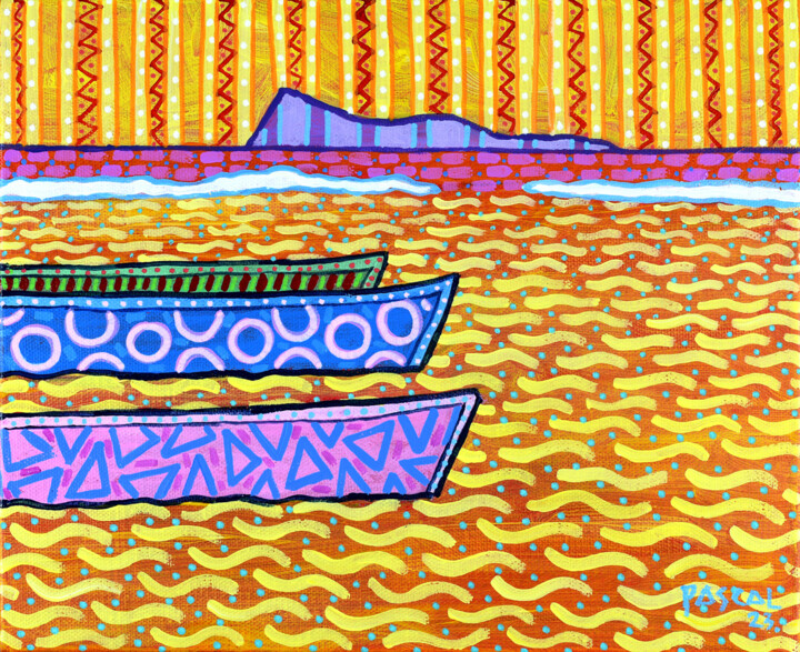 Pintura titulada "Three boats" por Pascal Lagesse, Obra de arte original, Acrílico Montado en Bastidor de camilla de madera