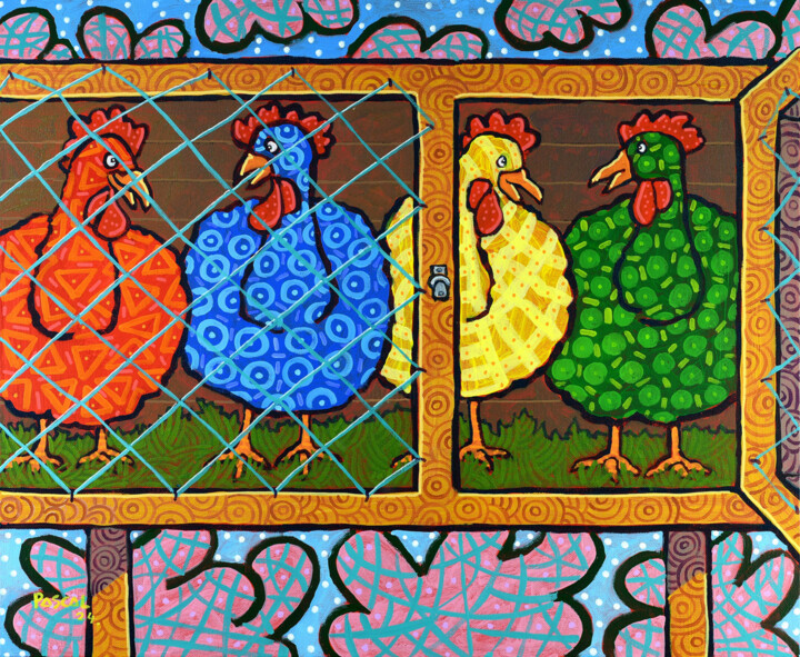 Painting titled "Chicken talk" by Pascal Lagesse, Original Artwork, Acrylic