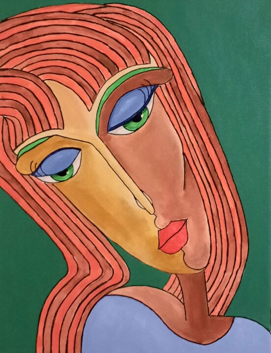 Painting titled "Portrait féminin 6" by Pascal Lago, Original Artwork, Acrylic Mounted on Wood Stretcher frame