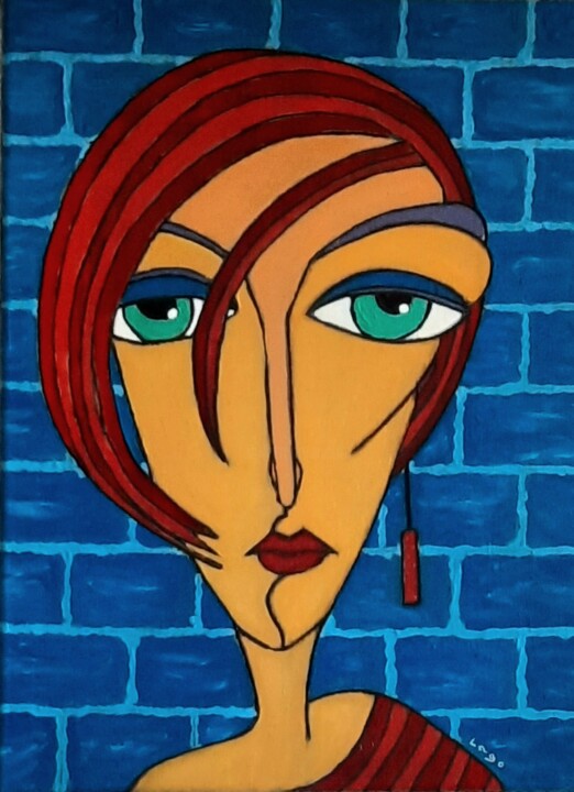 Painting titled "Portrait féminin 24" by Pascal Lago, Original Artwork, Acrylic Mounted on Wood Stretcher frame