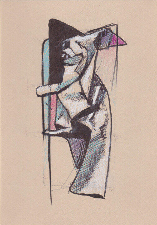 Disegno intitolato "Paréidolie-9" da Pascal Maestri, Opera d'arte originale, Biro