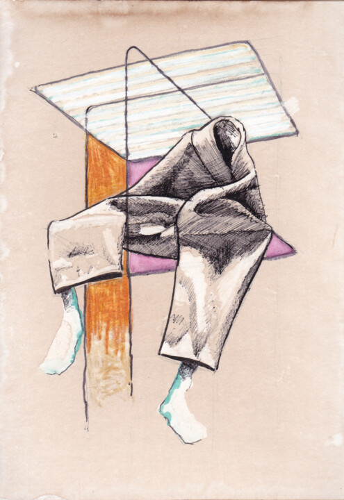 Drawing titled "Paréidolie 30" by Pascal Maestri, Original Artwork, Ballpoint pen Mounted on Wood Panel