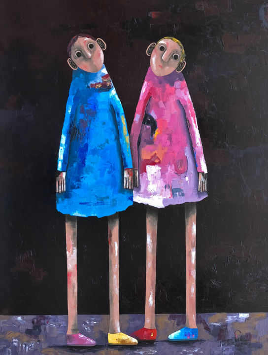 Peinture intitulée "Main dans la main" par Pascal Marcel, Œuvre d'art originale, Huile Monté sur Châssis