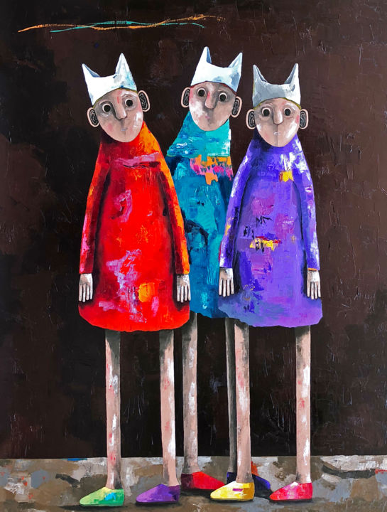 Peinture intitulée "Mes deux amis" par Pascal Marcel, Œuvre d'art originale, Huile Monté sur Châssis