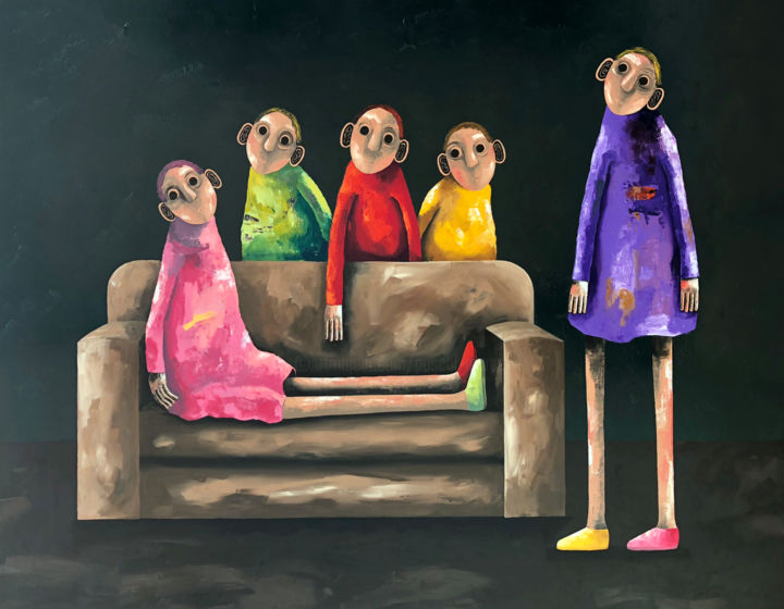 Peinture intitulée "Le nouveau canapé" par Pascal Marcel, Œuvre d'art originale, Huile Monté sur Châssis