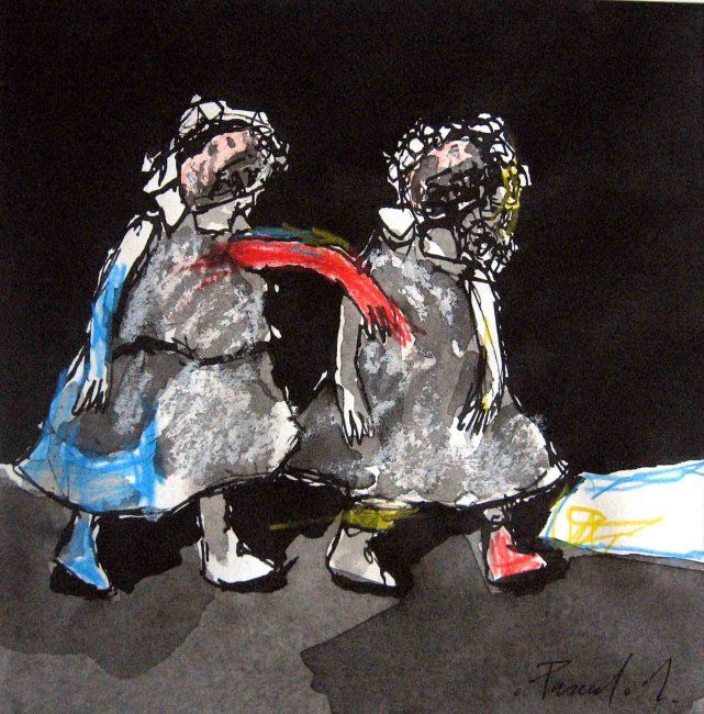 Drawing titled "Les deux amies" by Pascal Marcel, Original Artwork, Other