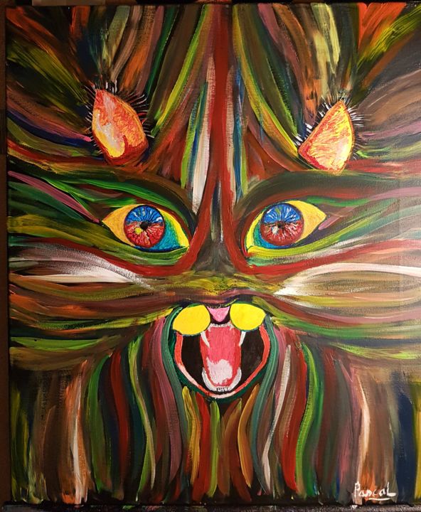 Painting titled "Chat alors" by Pascal, Original Artwork, Acrylic Mounted on artwork_cat.