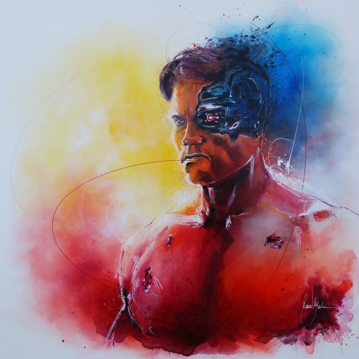 Painting titled "Terminator" by Pascal Merlin, Original Artwork, Acrylic Mounted on Wood Stretcher frame