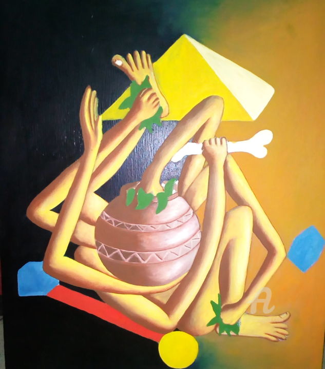 Painting titled "La médecine traditi…" by Pascal Nkana, Original Artwork