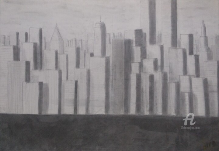 Drawing titled "newcity" by Pascal Piguel, Original Artwork, Pencil