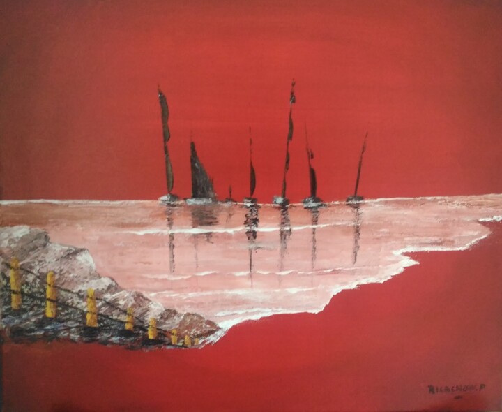 Painting titled "MER ROUGE" by Pascal Ricochon, Original Artwork, Acrylic