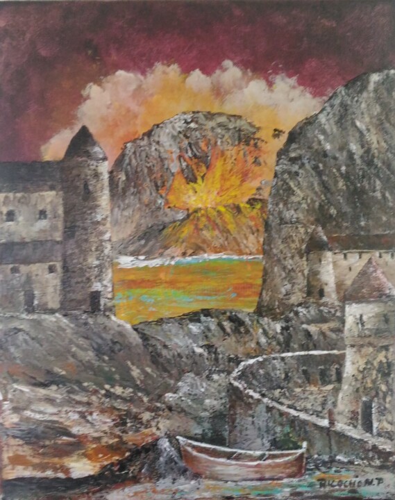 Painting titled "TERRE DE FEU" by Pascal Ricochon, Original Artwork, Acrylic