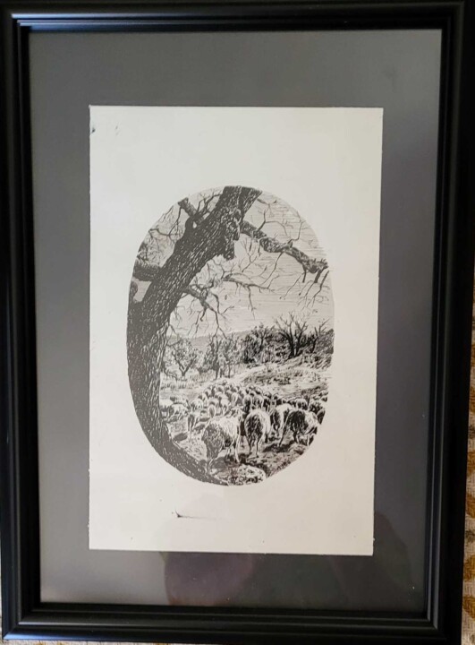 Dessin intitulée "Moutons" par Pascal Roubaud, Œuvre d'art originale, Encre Monté sur Verre