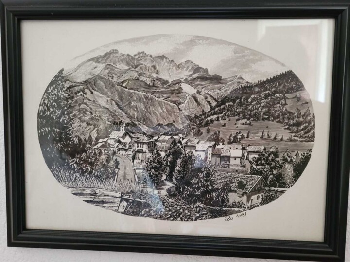 Drawing titled "Entraunes Alpes Mar…" by Pascal Roubaud, Original Artwork, Ink