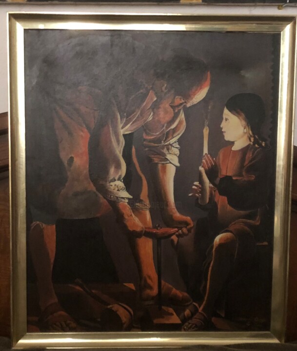 Картина под названием "Saint Joseph et l'e…" - Pascal Roubaud, Подлинное произведение искусства, Масло Установлен на Деревян…