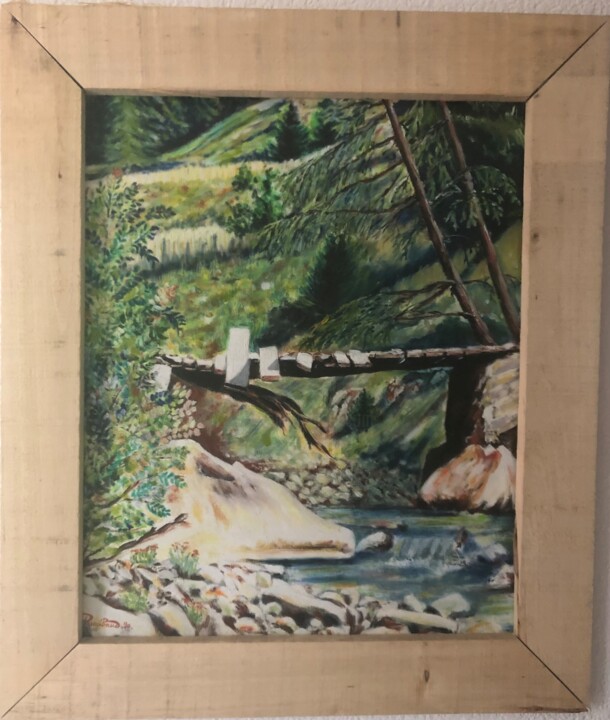Картина под названием "Le vieux pont" - Pascal Roubaud, Подлинное произведение искусства, Масло Установлен на Деревянная пан…