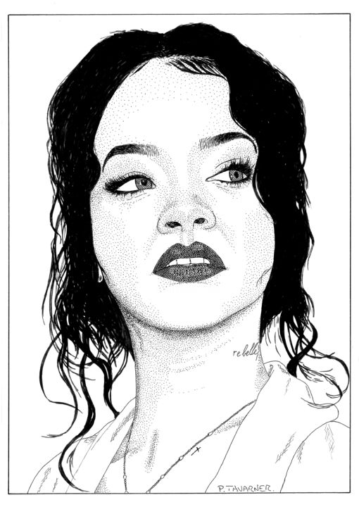 Drawing titled "Rihanna" by Pascal Tavarner, Original Artwork, Ink