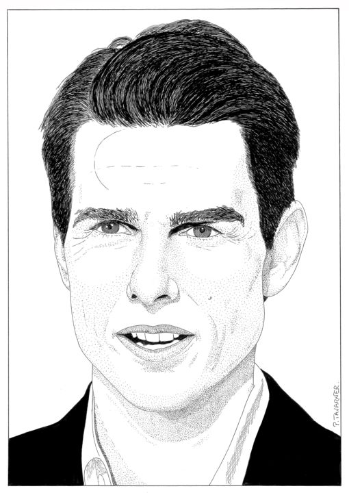 Dessin intitulée "Tom Cruise" par Pascal Tavarner, Œuvre d'art originale, Encre