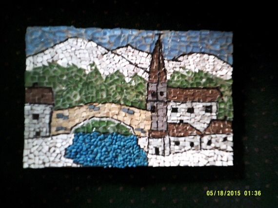Sculpture titled "village de montagne" by Nadine Danis, Original Artwork, Mosaic