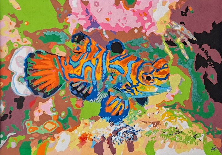 Painting titled "Poisson exotique su…" by Pascale Alloncle, Original Artwork, Acrylic