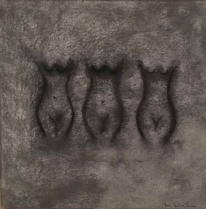 Painting titled "Trio de nues" by Pascale De Iudicibus, Original Artwork, Charcoal Mounted on Wood Stretcher frame