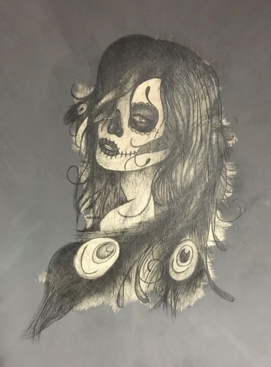 Dessin intitulée "La muerte indienne" par Pascale De Iudicibus, Œuvre d'art originale, Crayon