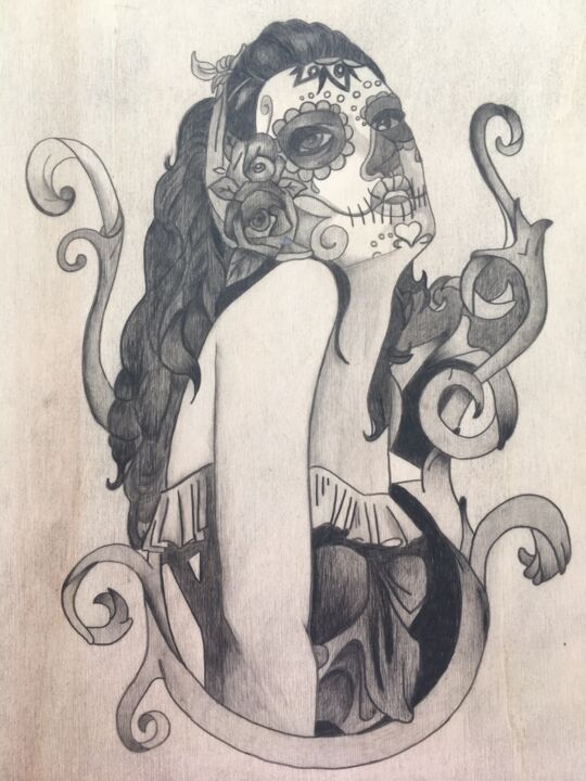 Drawing titled "La muerte sort du m…" by Pascale De Iudicibus, Original Artwork, Pencil