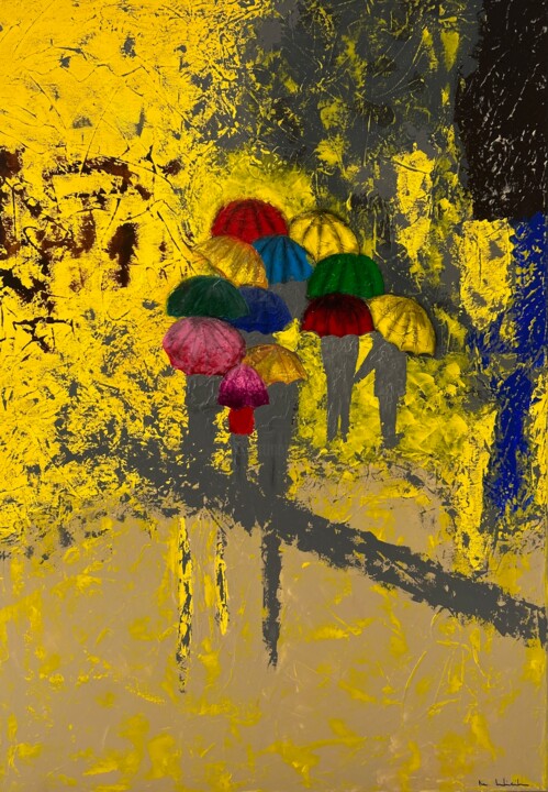 Pintura titulada "Sous la pluie" por Pascale De Iudicibus, Obra de arte original, Acrílico Montado en Bastidor de camilla de…