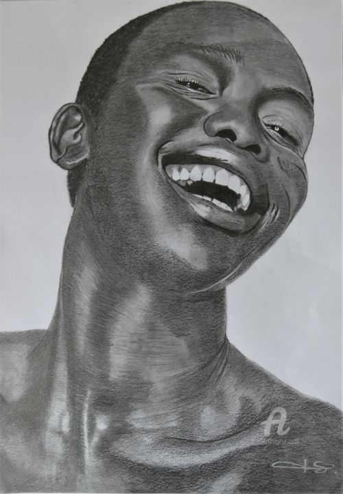 Dessin intitulée "Beauté Africaine" par Pascale Scheip, Œuvre d'art originale, Graphite