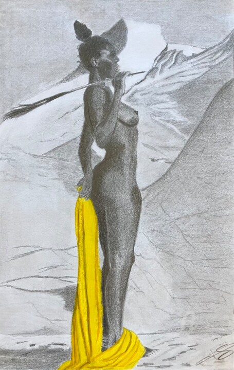 Drawing titled "Regard à l’horizon" by Pascale Scheip, Original Artwork, Pencil