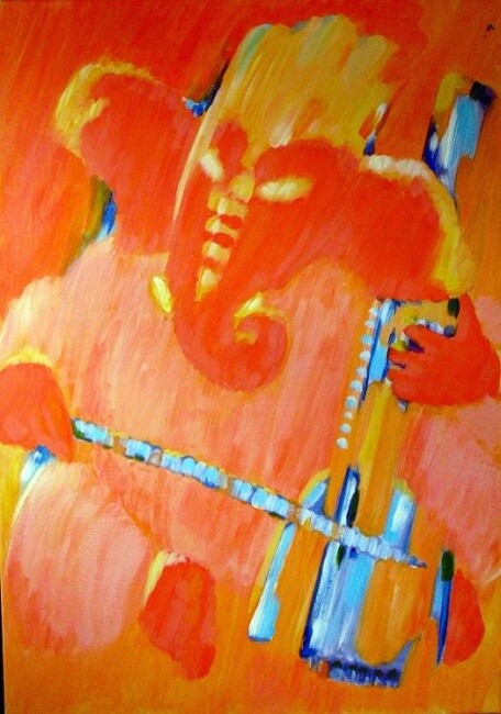 Peinture intitulée ""ganesh violon"/"ga…" par Pascale Gicquel, Œuvre d'art originale, Huile