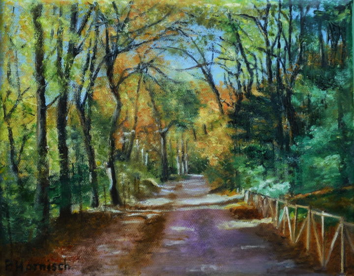 Painting titled "Le bout du chemin" by Pascale Harnisch, Original Artwork, Oil