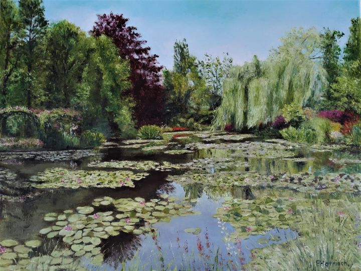 Painting titled "Giverny" by Pascale Harnisch, Original Artwork, Oil