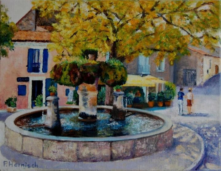 Painting titled "Fontaine à Vaugines" by Pascale Harnisch, Original Artwork, Oil