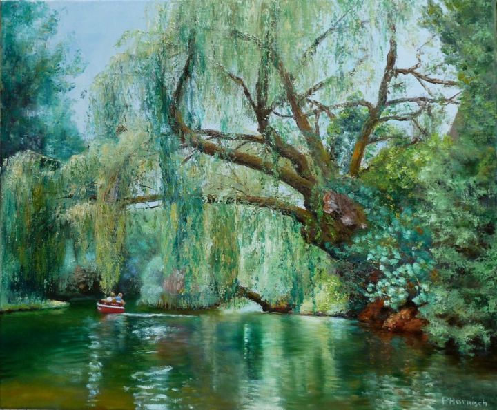 Painting titled "Le saule pleureur" by Pascale Harnisch, Original Artwork, Oil