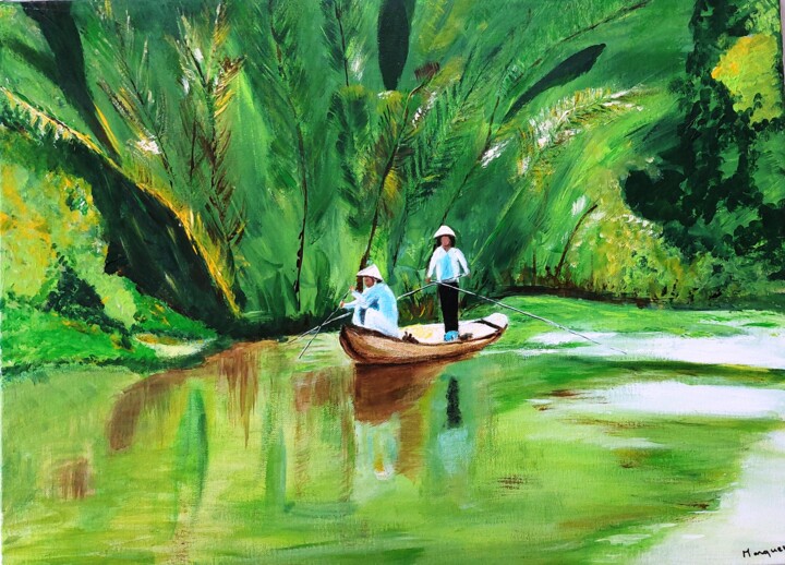 Peinture intitulée "Mekong" par Pascaline Marquet Bernard, Œuvre d'art originale, Huile