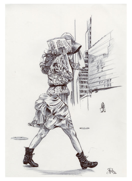 Peinture intitulée "dessin-stylo-sce-ne…" par Pascale Lafargue, Œuvre d'art originale,
