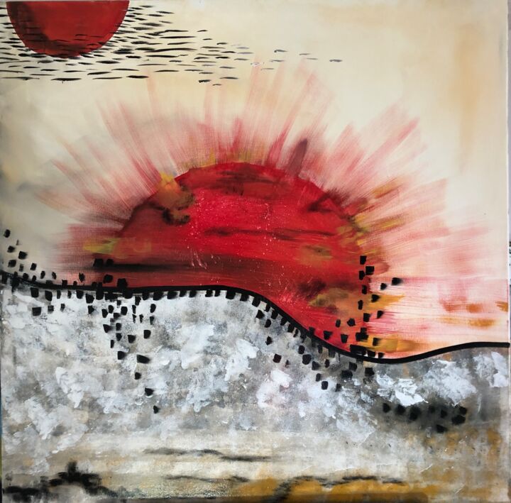 Painting titled "L'AUBE DE MARS" by Pascale Rey-Texier, Original Artwork, Acrylic Mounted on Wood Stretcher frame