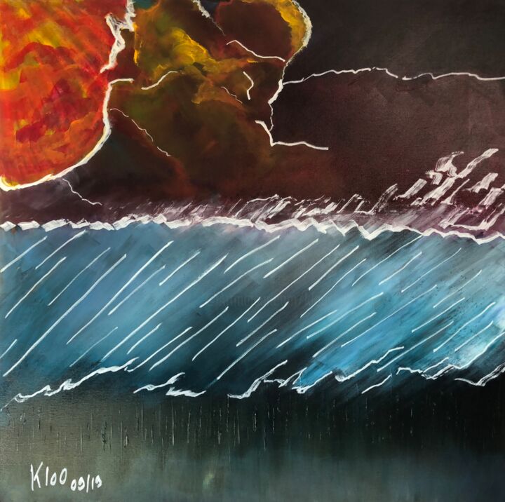 Painting titled "PLEIN ORAGE" by Pascale Rey-Texier, Original Artwork, Acrylic Mounted on Wood Stretcher frame