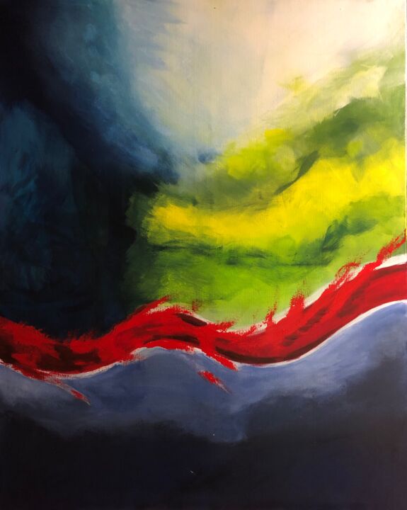 Malerei mit dem Titel "LE RUBAN ROUGE 4" von Pascale Rey-Texier, Original-Kunstwerk, Acryl Auf Gestell montiert