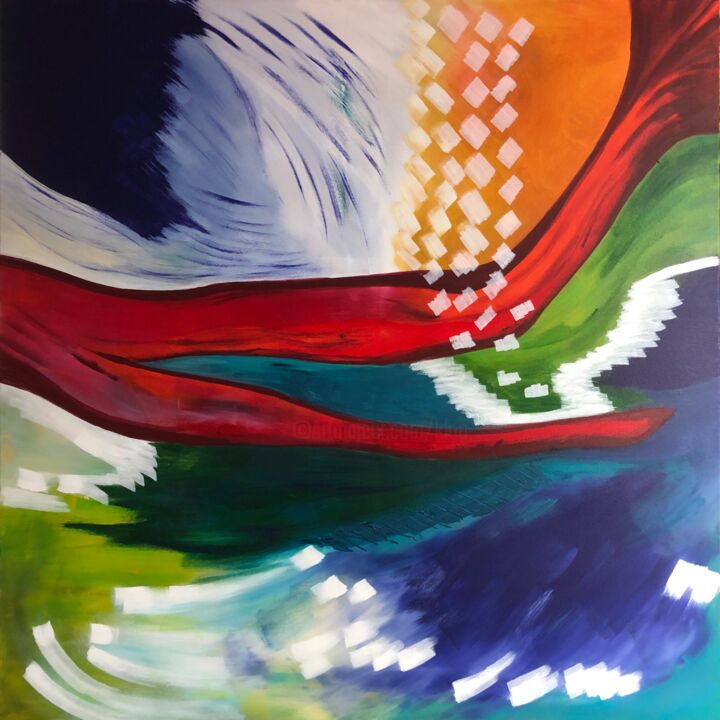 Malerei mit dem Titel "RUBAN ROUGE 8" von Pascale Rey-Texier, Original-Kunstwerk, Acryl Auf Gestell montiert