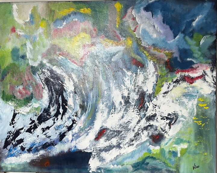 Painting titled "UNE VAGUE DANS LE J…" by Pascale Rey-Texier, Original Artwork, Acrylic Mounted on Wood Stretcher frame