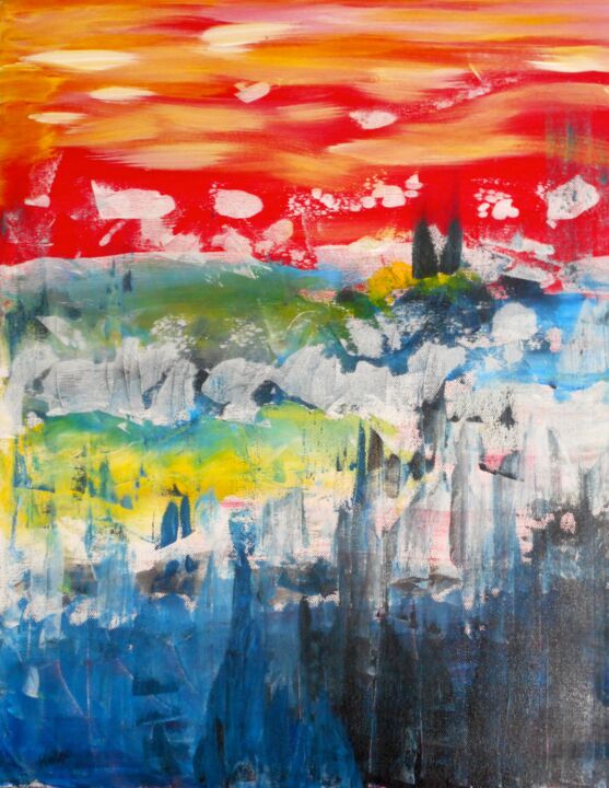 Malerei mit dem Titel "RISQUE D'AUBE" von Pascale Rey-Texier, Original-Kunstwerk, Acryl Auf Gestell montiert