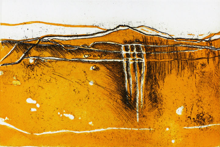Impressões e gravuras intitulada "Au loin jaune" por Pascale Aurignac, Obras de arte originais, Água forte