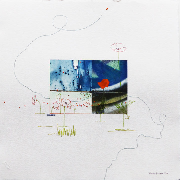 Collages intitulée "coquelicots" par Pascale Aurignac, Œuvre d'art originale