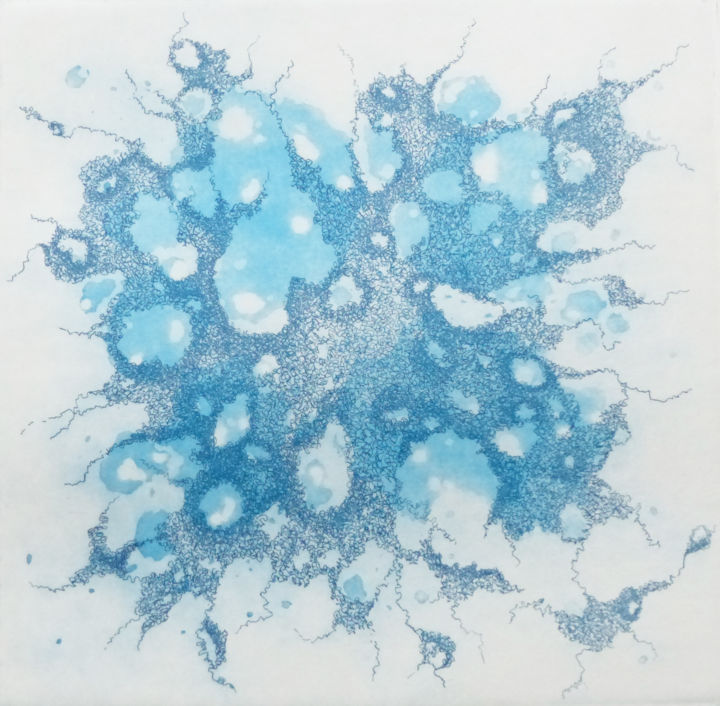 Gravures & estampes intitulée "bleu ocean sous ble…" par Pascale Aurignac, Œuvre d'art originale, Eau-forte